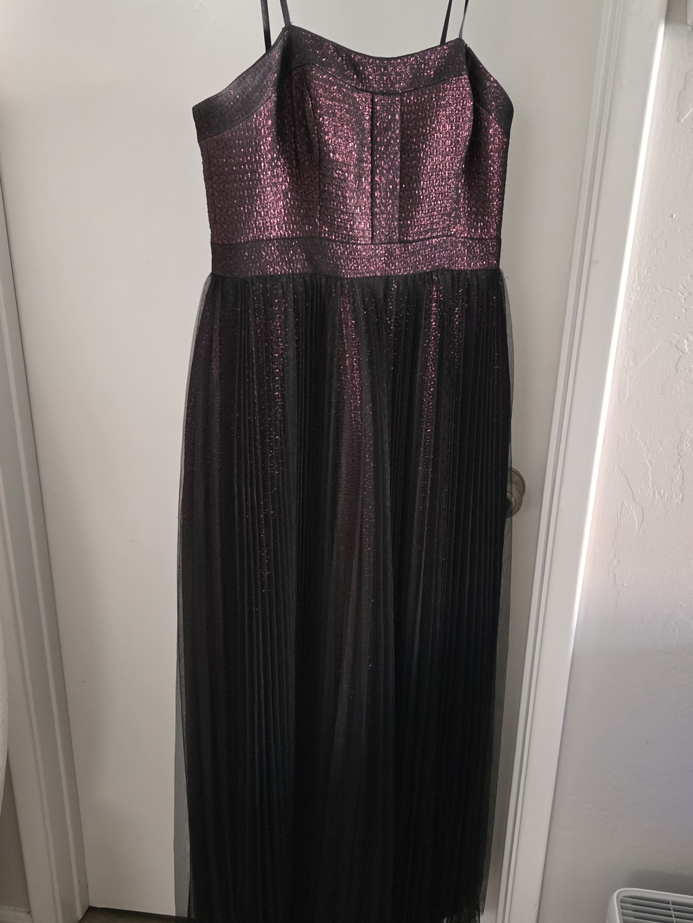 Adrianna Papell Plum Metallic Bodice Black Evening Dress